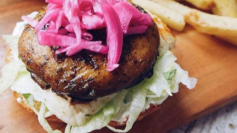 Green Chilli, Coriander & Mint Glazed Mushroom Burgers with Tzatziki Recipe