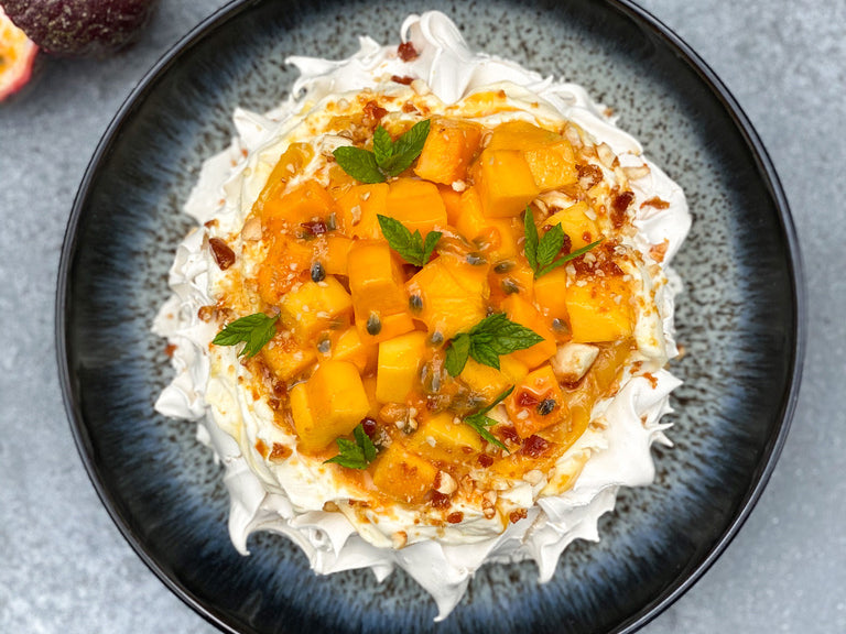 Passion Fruit Curd and Mango Pavlova Recipe