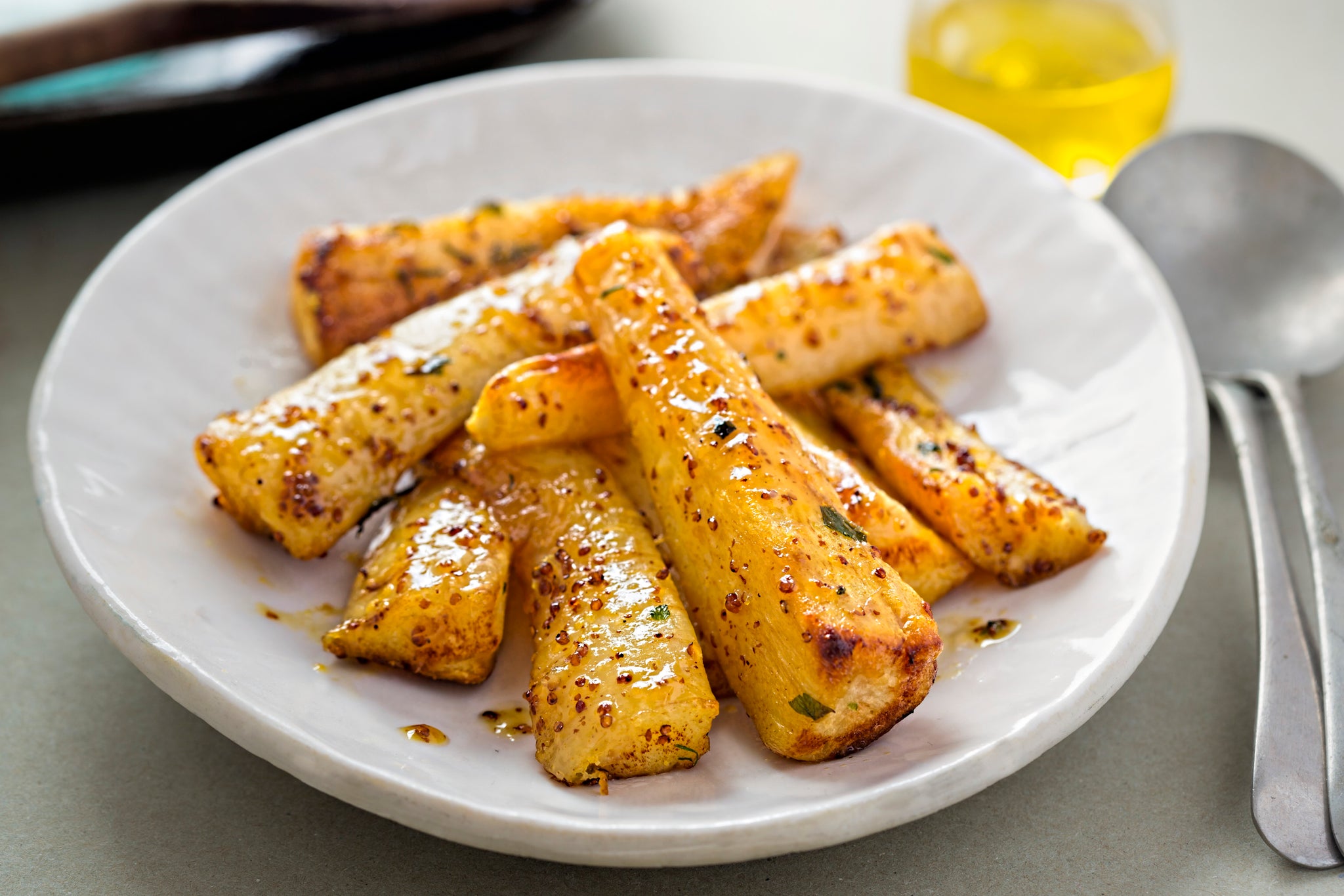 Honey & Ale Mustard Roasted Parsnips Recipe